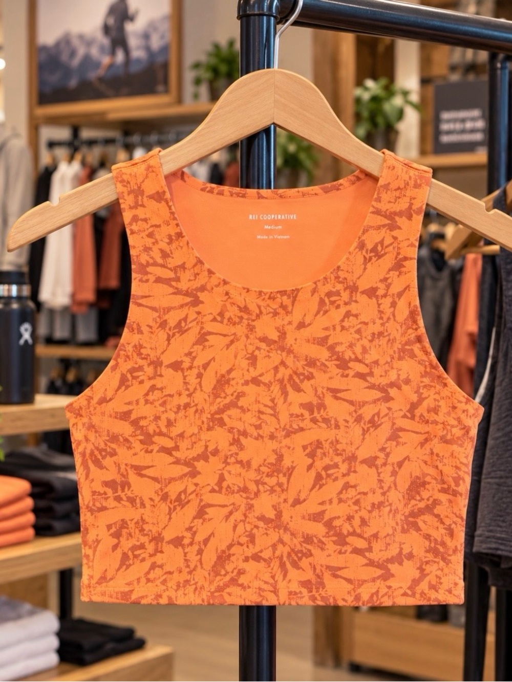 REI COOPERATIVE Women’s Orange Leaf Print Fitness Gym Sports Bra Medium